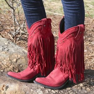 Women's Red Fringe Cowboy Boots 8.5